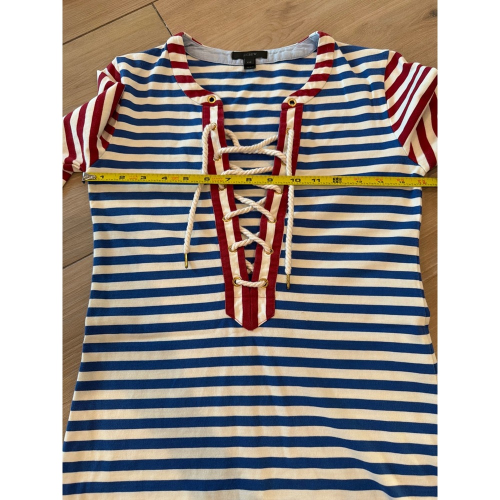 J.Crew Womens Nautical Striped Lace‎ Up Rope Neckline Dress Blue Red XXS - Picture 7 of 7